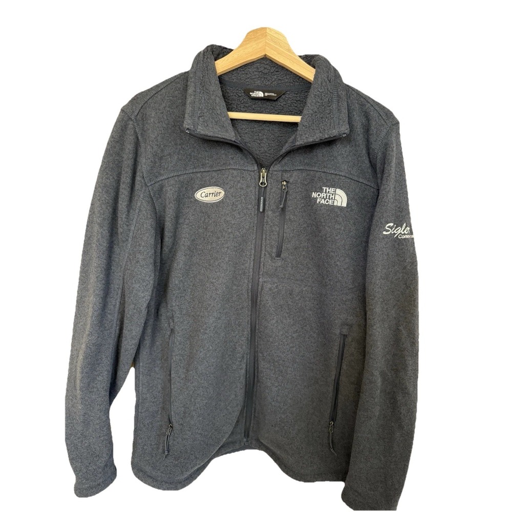 North Face Jacket TNF Mens Medium Grey Gray Full Zip Fleece Carrier Sigler Logo